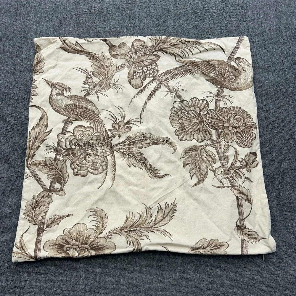 Pottery Barn Floral Bird Linen Cotton Blend Pillow Cover 24 X 24 Case Set